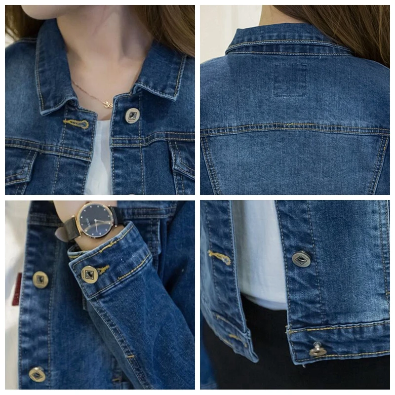 Короткие джинсовые куртки женские винтажные с длинным рукавом повседневное