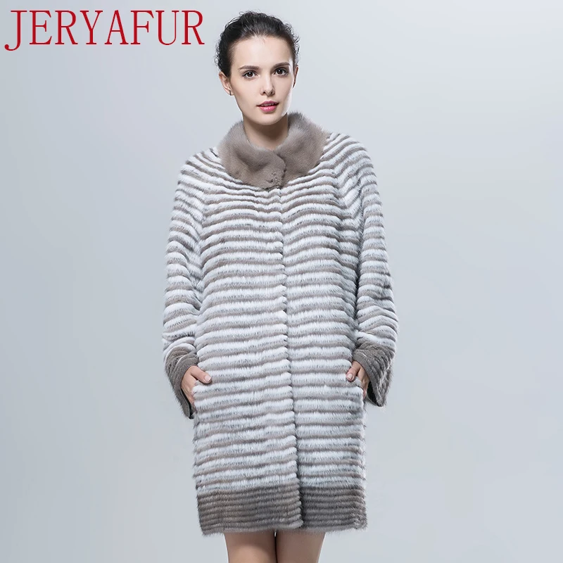 Jeryafur2017 российских женщин зимняя куртка кожаная норки ручной работы одежда