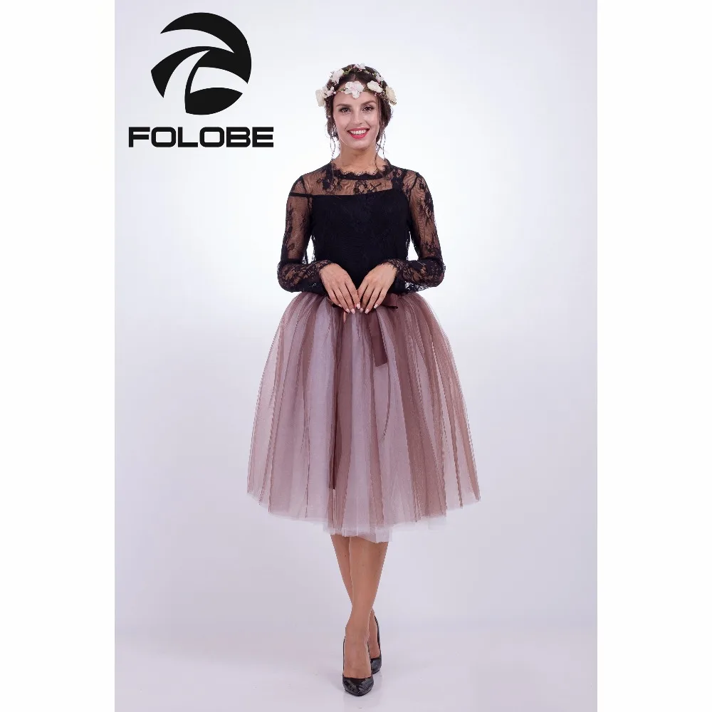 FOLOBE/коричневые и Белые Длинные бальные юбки-пачки из тюля длиной 65 см женские