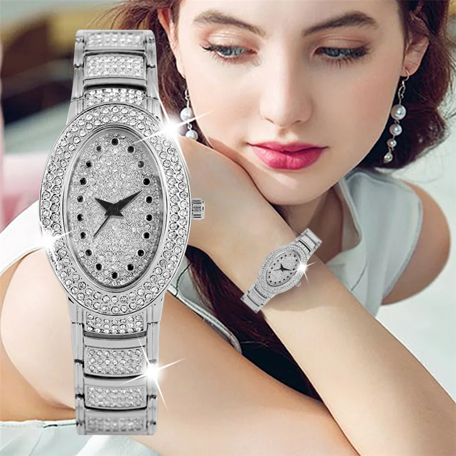 

Women Watches Luxury Quartz Timepiece Crystals Design Ovals Ladies Elegant Steel Bangle Women's Wristwatch reloj femenino 2019