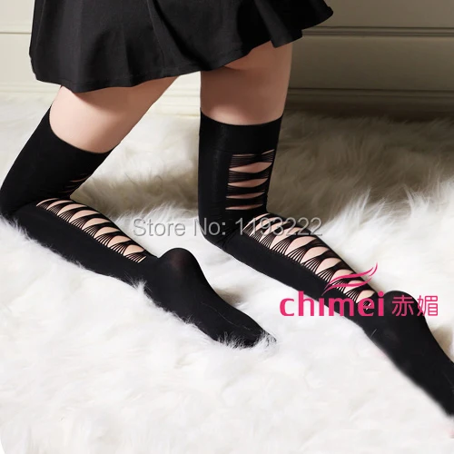 Черные женские хлопковые Непрозрачные чулки в стиле панк готика рок крест