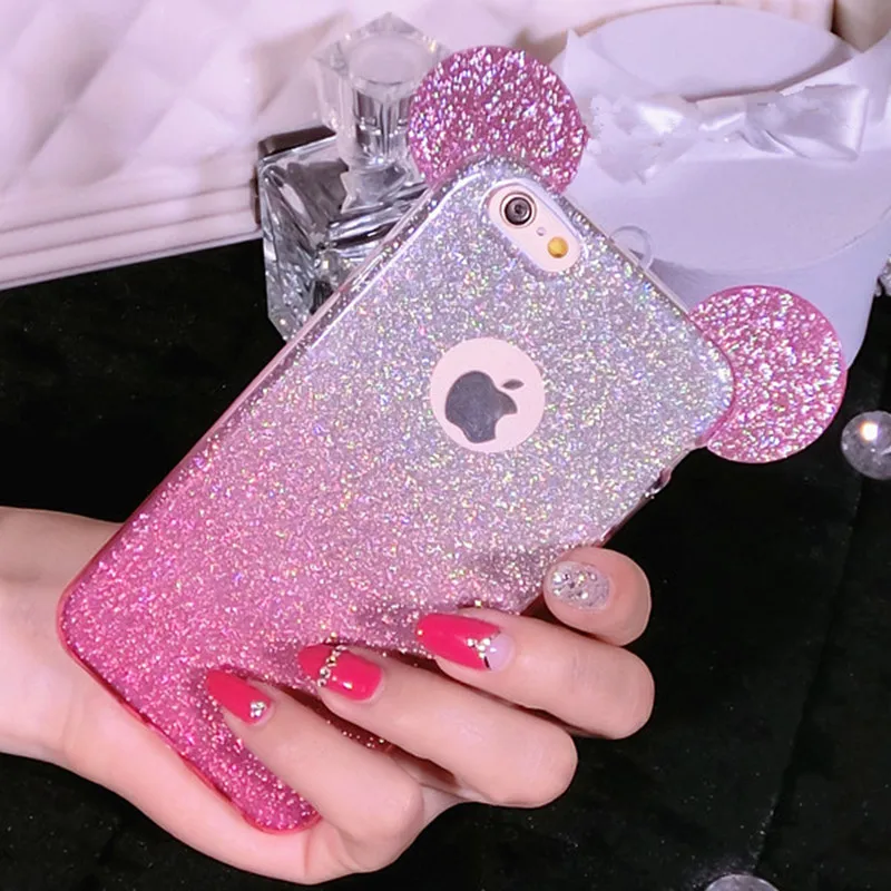 Ainike Mouse Ear Phone Case Bling Glitter Sticker With Strap For Samsung Galaxy Note8 J730 A3 J520 S5 S6 S7edge S8 S9 Plus G530 |