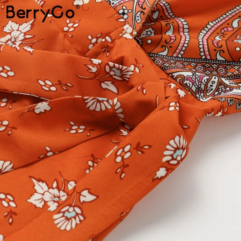 BerryGo женские платья Boho floaral Платье с принтом сексуальные глубокие v-образным