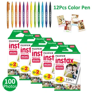 100 листов Fujifilm Instax Mini пленка белая фотобумага для Fuji Instant Mini 11 9 8 7s 25 90 камера + Бесплатные 12 шт ручки для рисования