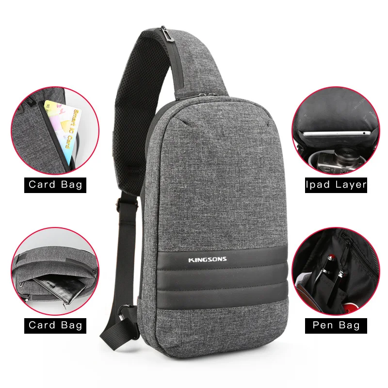 FGGS-Kingsons Men Chest Bag Single Shoulder Back pack Men's Crossbody Bags Casual Messenger Small For Travel | Багаж и сумки