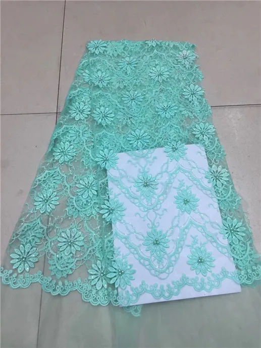 Beaded Trim Tulle Lace Fabric Mesh Embroidery African 3d 2018 High Quality Nigerian Fabrics green | Дом и сад