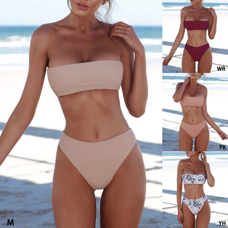 

Sexy Women Bikini Set Strapless Bandeau Push-up Bra Swimsuit Swimwear Bathing Womens Summer Bathing Suit