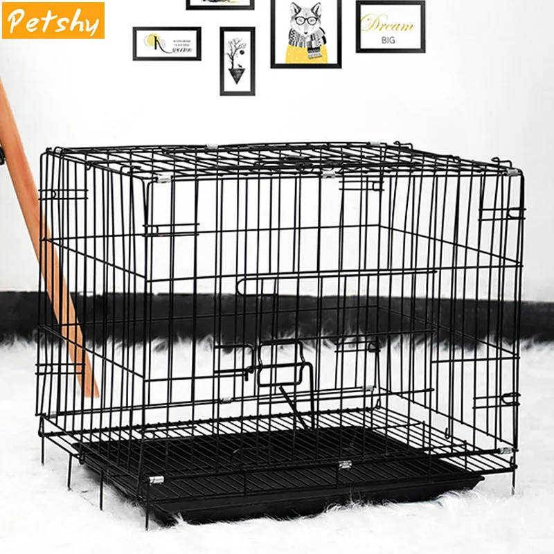 black Petshy складная металлическая клетка для собак Питомник Железный удобный домик для домашних животных Портативный Крытый Открытый Маленький Средний ящик для кошек и собак - Цвет: black