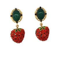 luxury crystal strawberry drop earrings fashion trendy tropical fruit charming earrings bijoux for girl female