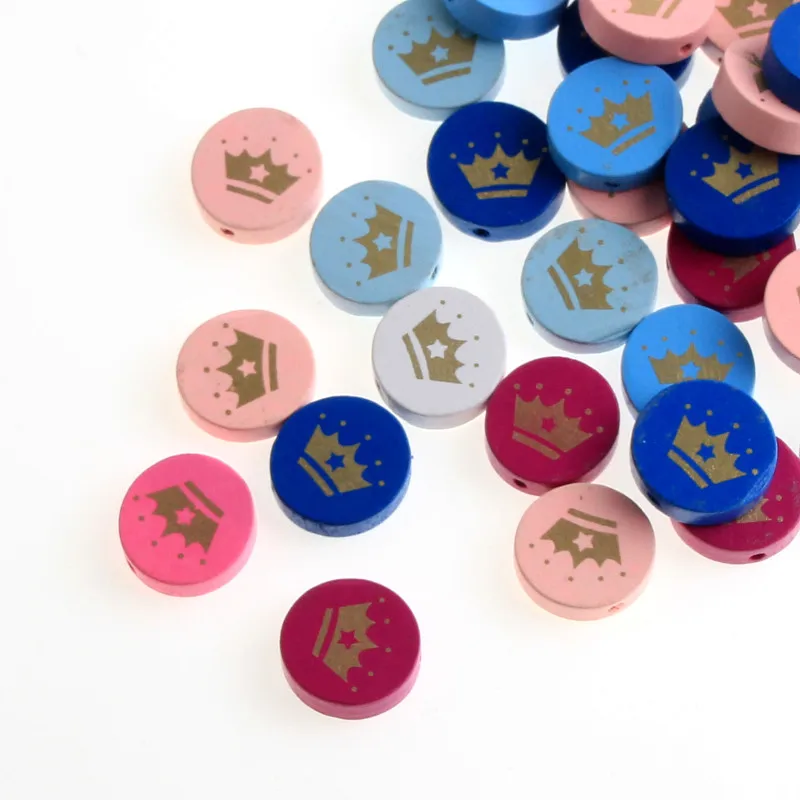 20 шт. деревянные бусины с рисунком короны мм Разноцветные круглой формы для