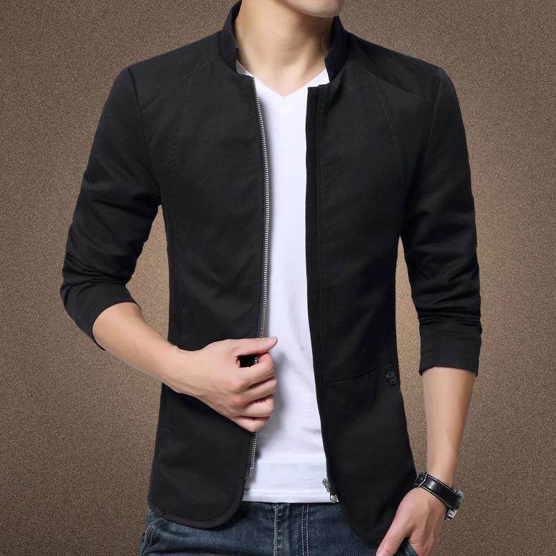 2019 spring and autumn solid color casual long-sleeved O-neck Slim large size M-5XL jacket men | Мужская одежда