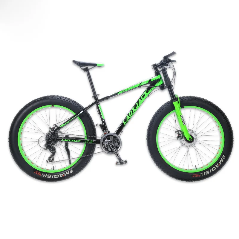 LAUXJACK Горный велосипед алюминиевая рама 24 скорости Shimano механические тормоза 26"x4.0 колеса длинная вилка FatBike Mountain Bike Aluminum Frame - Цвет: black green