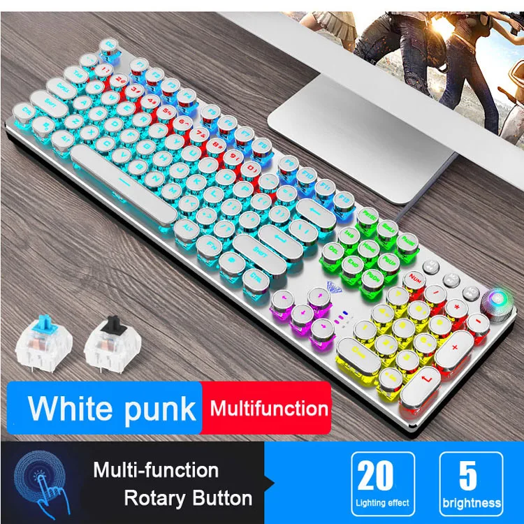 Punk Multifunct whit Стимпанк игровая механическая клавиатура металлическая панель круглая Ретро клавиатура с подсветкой Проводная компьютерная периферийная система для настольного ноутбука - Цвет: Punk Multifunct whit