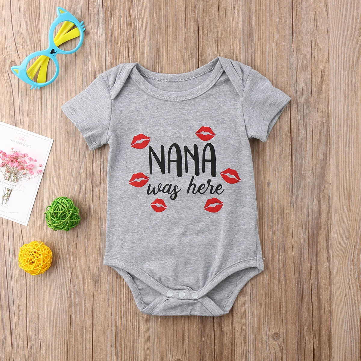 Серый Хлопковые боди с короткими рукавами и надписью «NANA» для новорожденных мальчиков и девочек, летняя одежда для маленьких девочек и мальчиков, комбинезон - Цвет: Серый