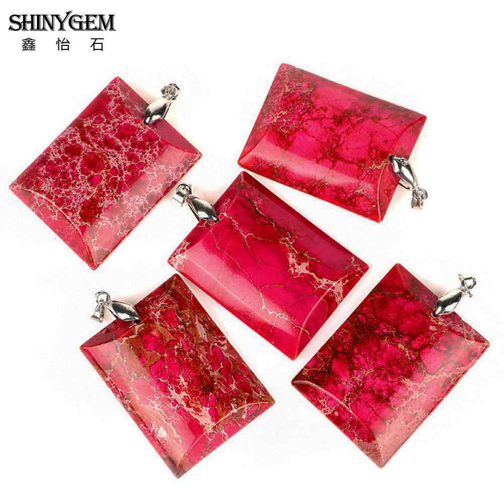 SHINYGEM розовый красный морской осадок Прямоугольный кулон твердый из натурального