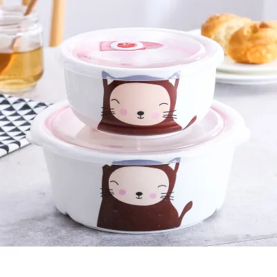 Новейший японский Kawaii мультяшный керамический Ланч-бокс круглый Procelain Bento миска для ланчбокса портативный контейнер для еды набор посуды - Цвет: G