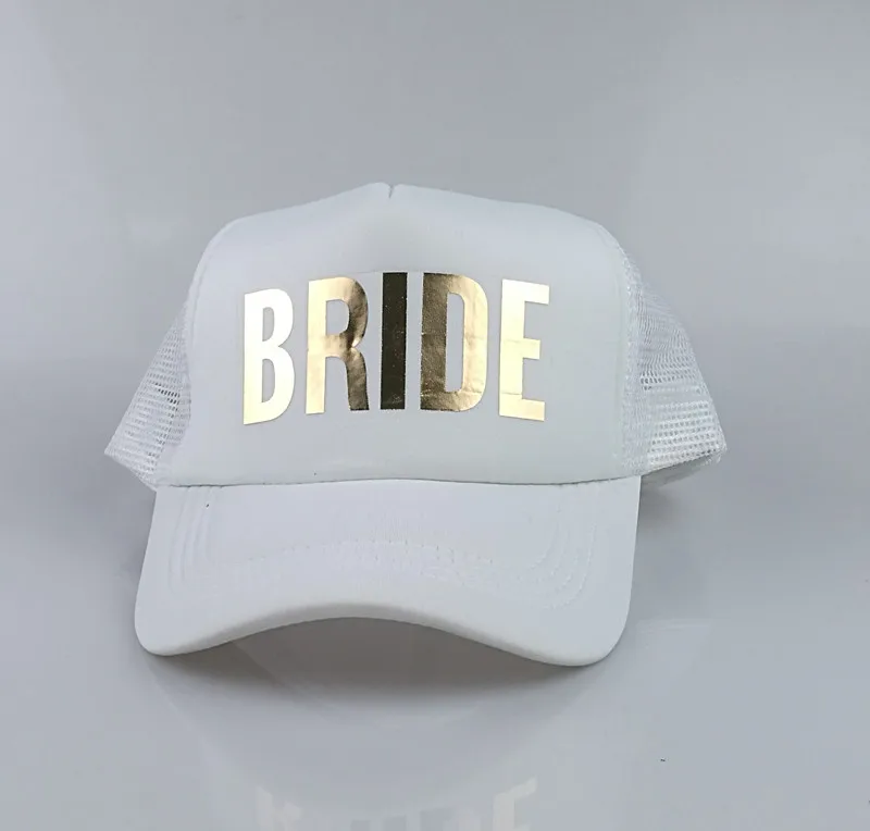white hat with BRIDE C& Fung, новые командные шляпки для невесты, девичник, вечерние шляпы для девичника, подарки для подружки невесты, пляжные Летние Стильные шляпы для водителя грузовика, кепки - Цвет: white hat with BRIDE