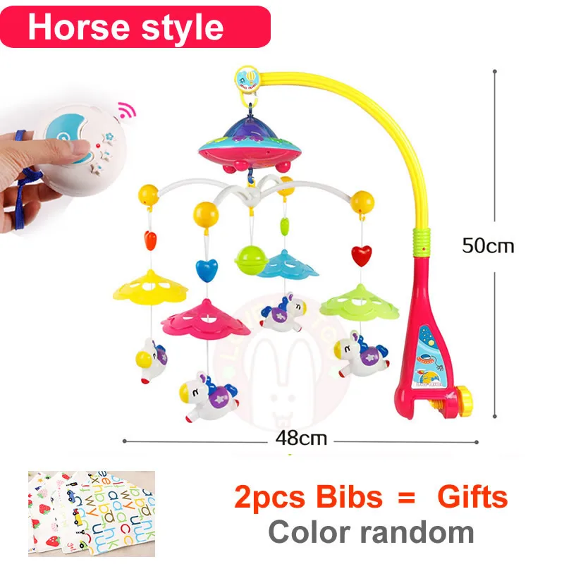 Horse with remote Детские игрушки кровать Колокольчик 0-12 месяцев животные музыкальная кроватка Мобильная подвесная погремушка новорожденный Раннее Обучение Дети Игрушки для младенцев - Цвет: Horse with remote