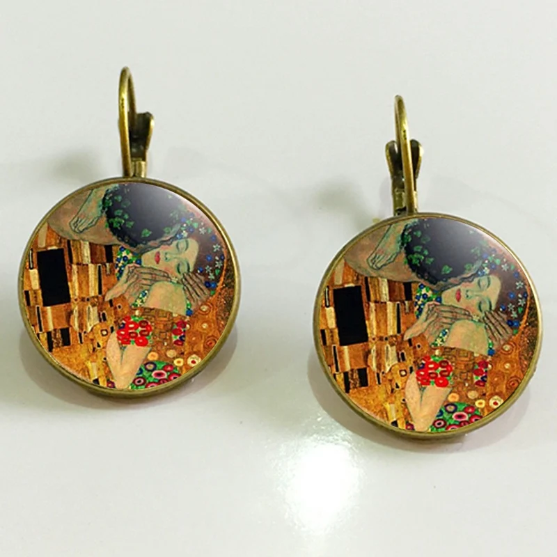 bronze13 Классические серьги Gustav Klimt The Kiss, ювелирные изделия, винтажные 18 мм круглые стеклянные куполообразные серьги для женщин, ювелирные изделия, Прямая - Окраска металла: bronze13