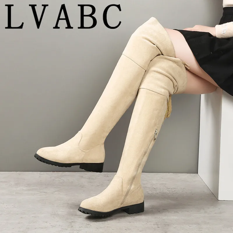 LVABC/качественные Замшевые женские сапоги выше колена; женские высокие сапоги; модные женские сапоги из короткого плюша и эластичной ткани; Размеры 35-43