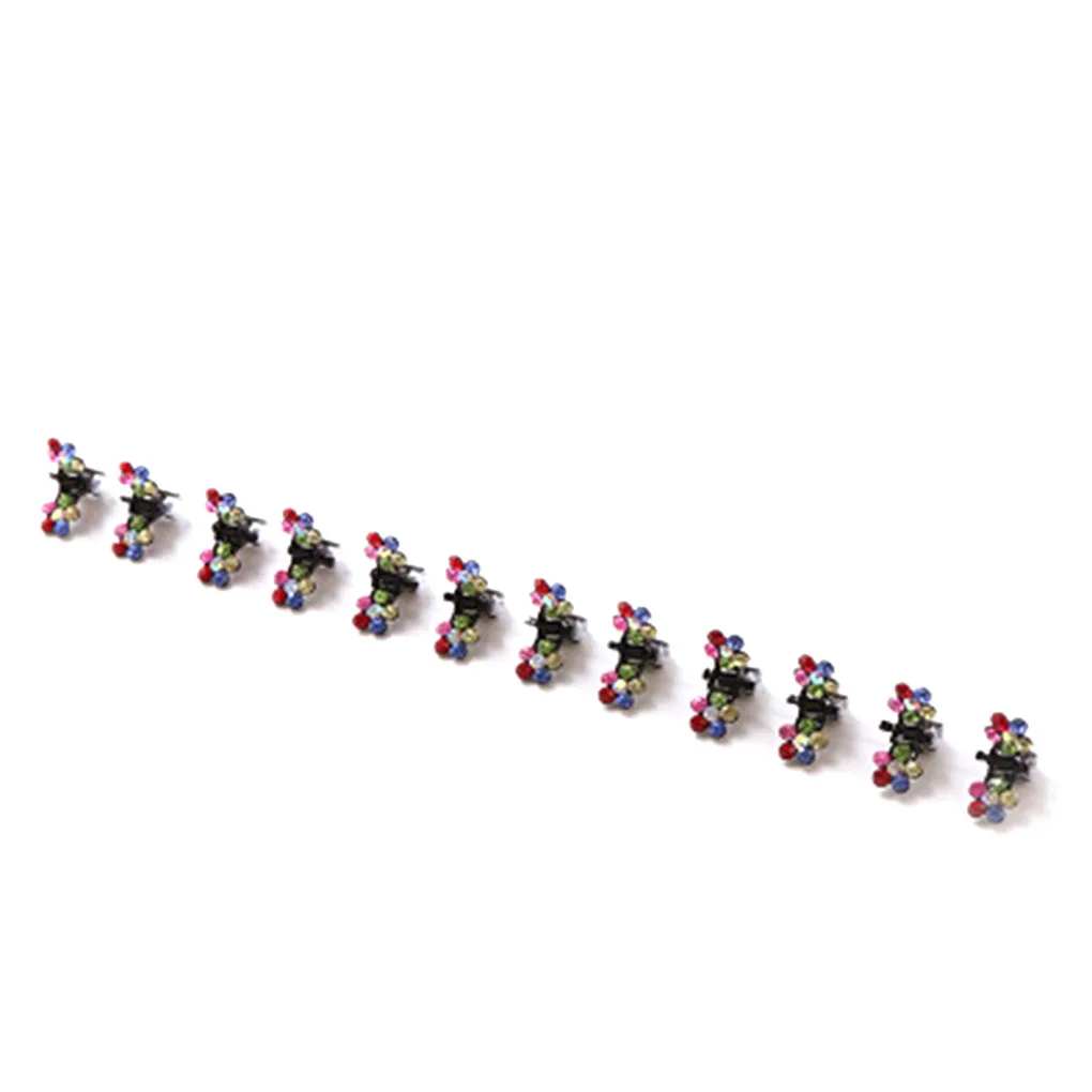 3 New 12PCS Girls Small Crystal Flowers Metal Hair Claws Children Mini Rhinestone Hair Clamp Kids Hair Baby Clips - Цвет: 3