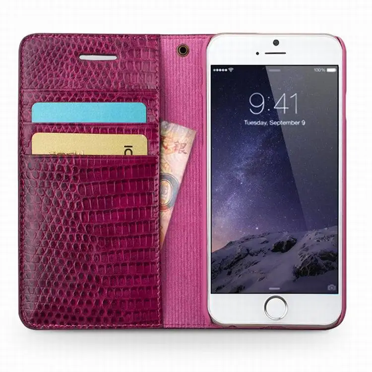 

Qialino Hot Pink lady handmade Crocodile leather flip Case for iPhone 6/6s 4.7 inch for iphone6 plus 5.5"