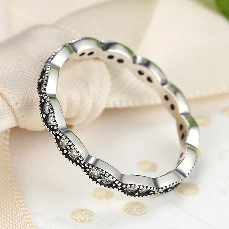 Stackable Ring ZMZY из 100% серебра 925 пробы с прозрачным кубическим цирконием совместимо