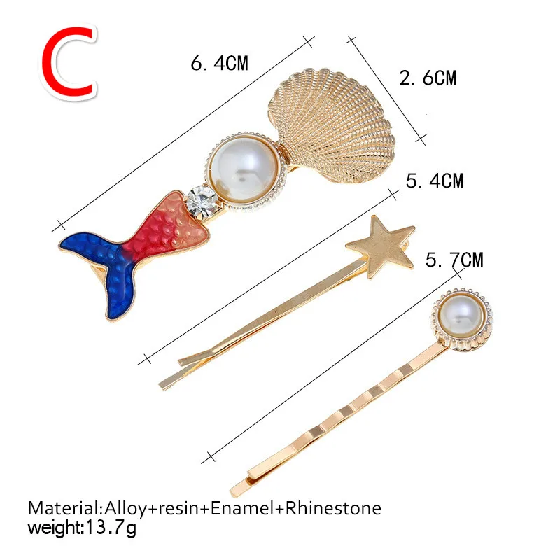 2/3pcs Summer Beach Shell Metal Hairpins Fashion Pearl hairgrip Mermaid Starfish HairClips Women Hair Accessories Adult Headwear