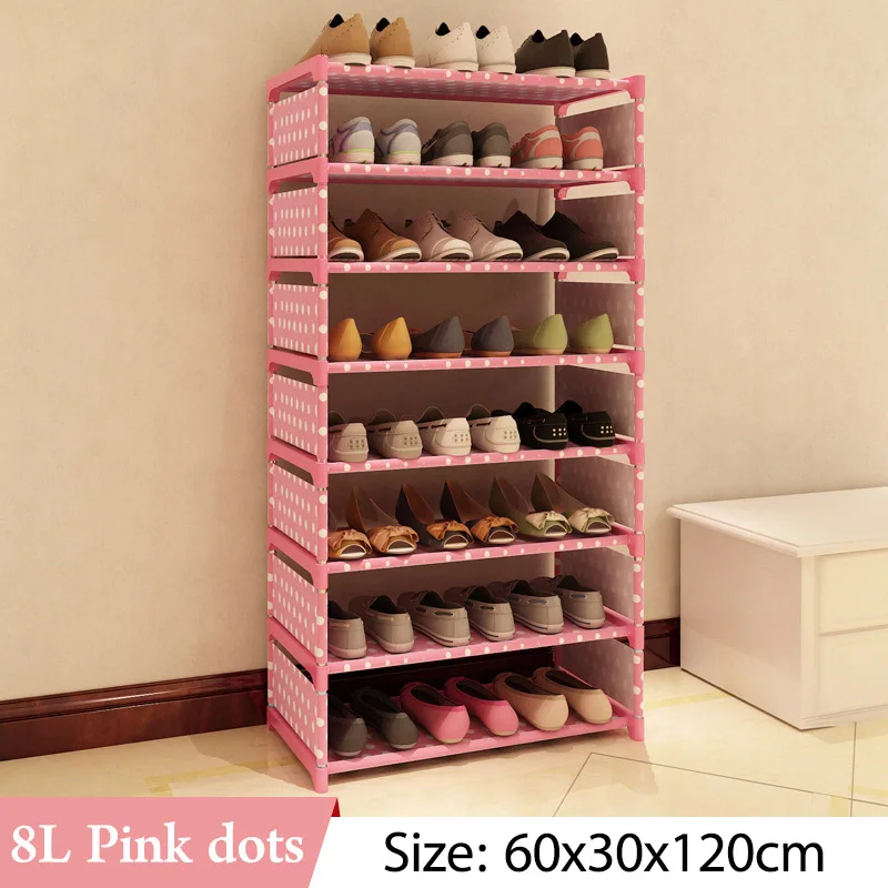 8L Pink dots Двухрядные 6 ярусная полка для обуви нетканых материалов шкаф, органайзер для хранения полки обувной шкаф стильная Полочка для книг Гостиная мебель - Цвет: 8L Pink dots