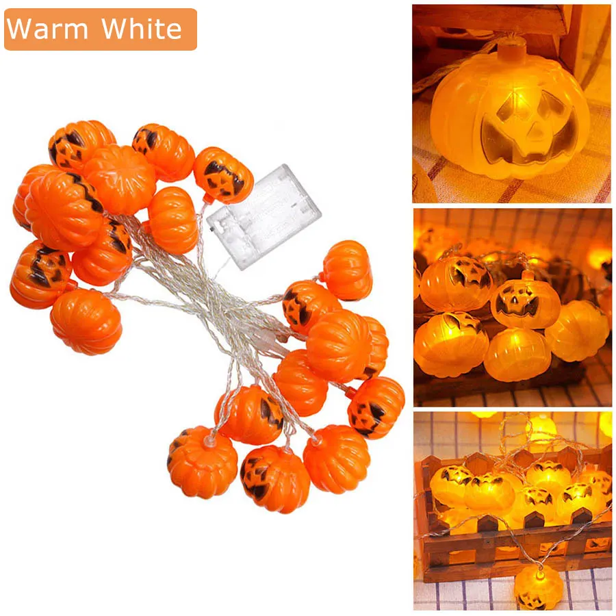 pumpkin 10 20 светодиодный s светодиодный светильник на Хэллоуин, тыква, жуткий призрак, череп, летучая мышь, сказочный светильник, праздничные вечерние украшения, гирлянды - Испускаемый цвет: pumpkin