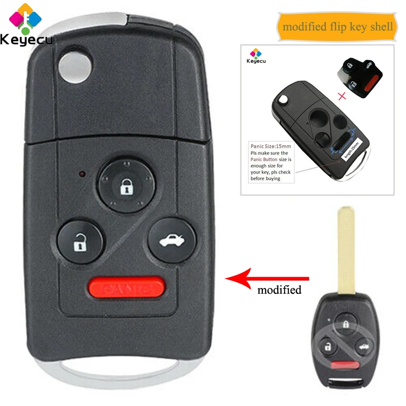 Запасной модифицированный чехол KEYECU для телефона с 3 кнопками 1/ 4 FOB Honda Accord Civic Φ