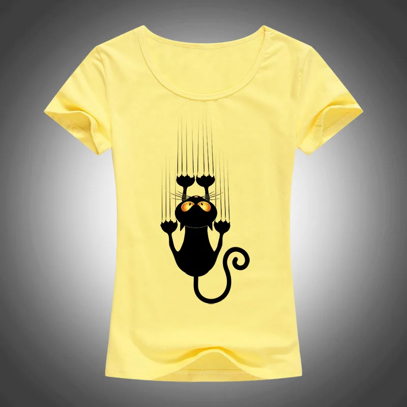 Модная забавная черная футболка с принтом кота 2017 крутая мультяшными животными