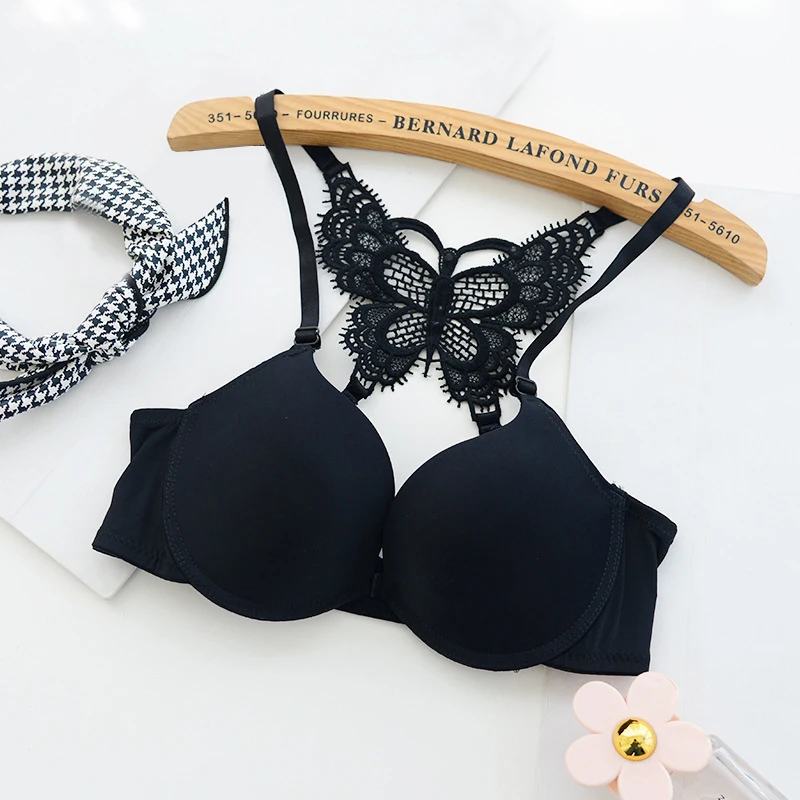 Illusory Women Fashion Underwear Lace Bralette Bras Adjustable Push Up Lingerie Butterfly Back Seamless Racerback Bra Girls Top | Женская