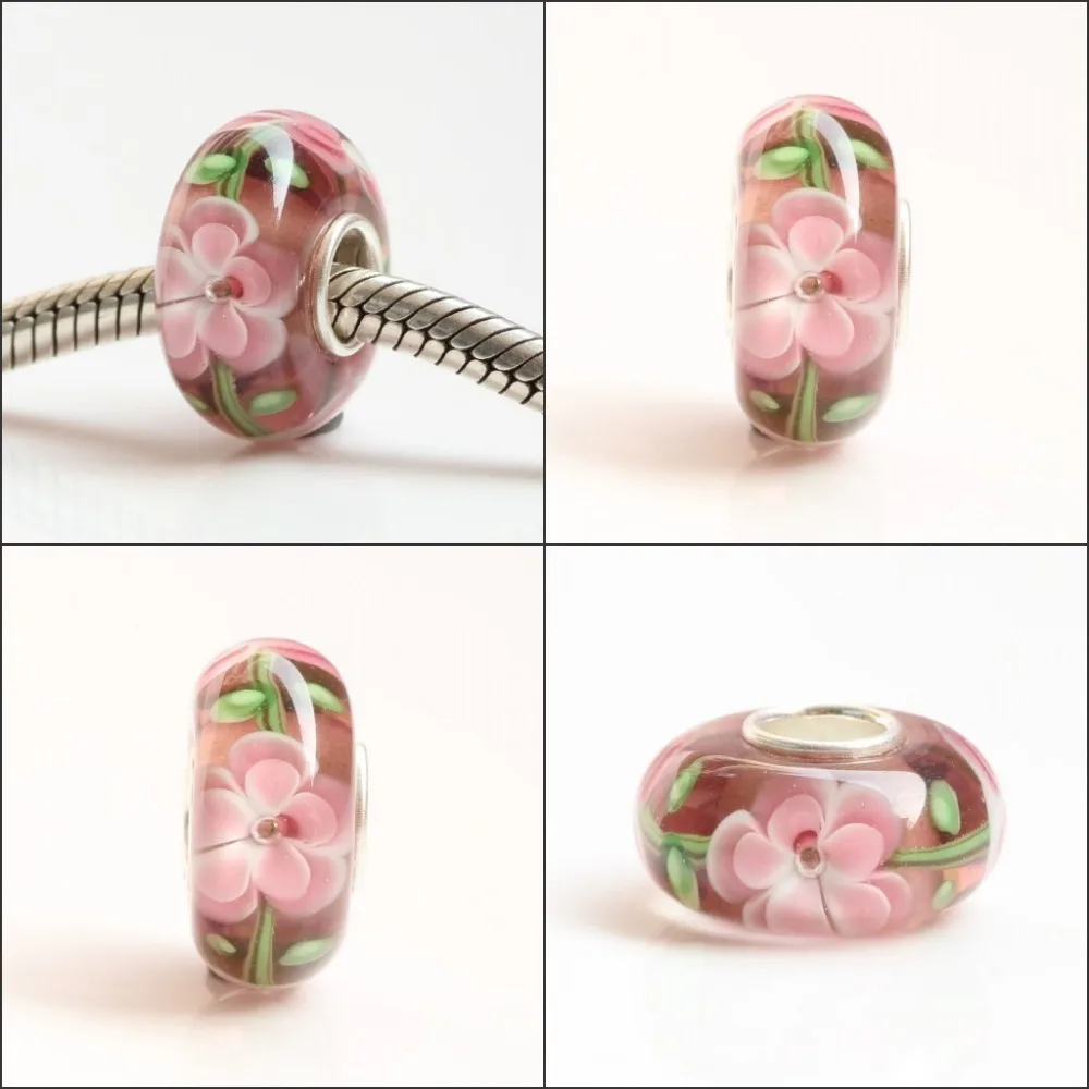 Бусины из серебра 925 пробы с большим отверстием разноцветные 3D цветы Шарм