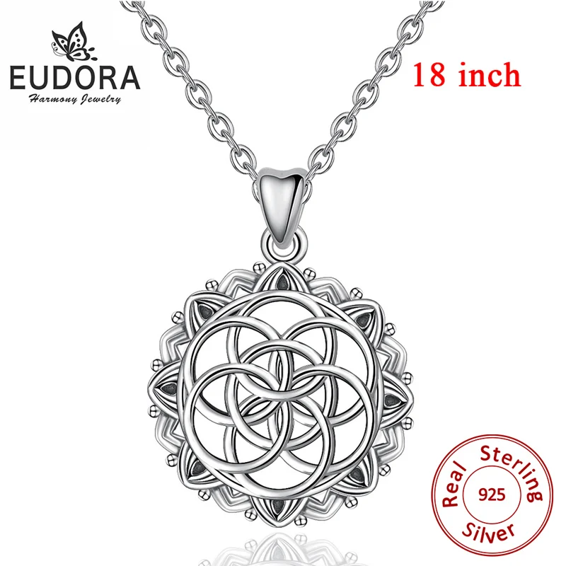 with 18 inch chain Eudora, 925 пробы, серебряное, геометрическое семя жизни, подвеска, ожерелье, ирландский кельтский узел, ожерелье, хорошее ювелирное изделие для женщин, CYD396 - Окраска металла: with 18 inch chain