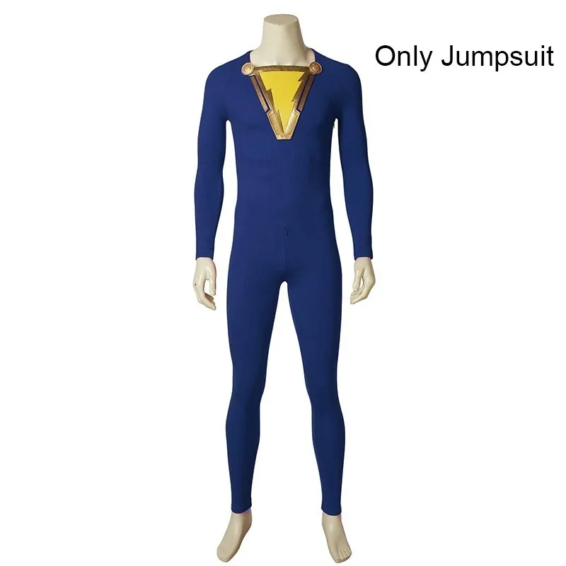 Only Jumpsuit Shazam Costume Captain Marvel William Joseph Billy Batson Cosplay Adult Halloween Christmas Carnival Party Boots Jumpsuit Cloak - Цвет: Only Jumpsuit