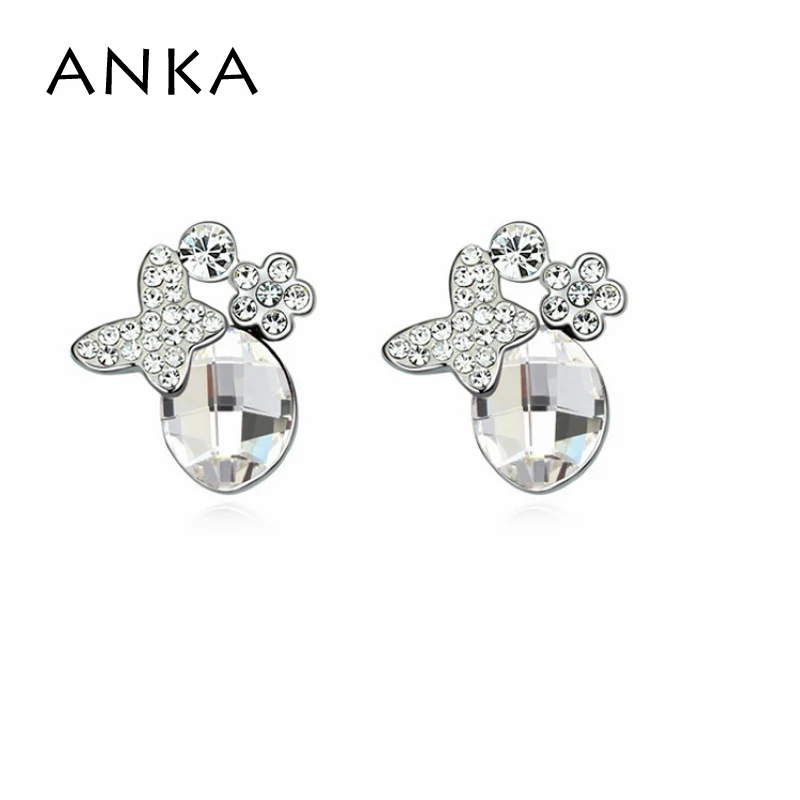 Женские серьги-гвоздики с бабочкой и цветком кристаллами #102766 | Украшения