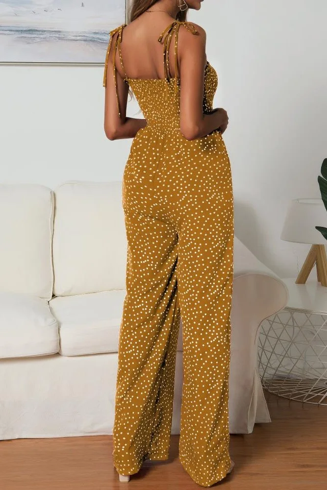 Женский комбинезон в горошек оранжевый с открытыми плечами combinaison pantalon femme