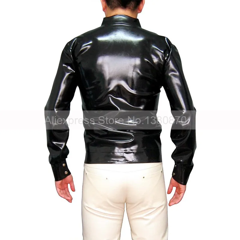 

Black Rubber Latex Man Shirt Top T-shirt with Front Bottons S-LSM034