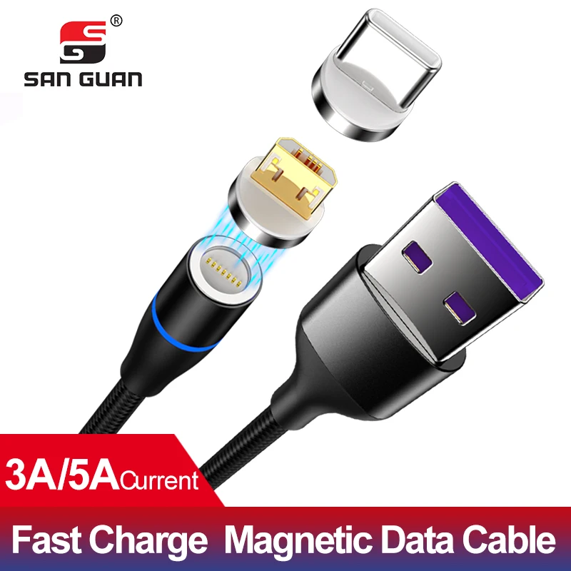 Магнитный кабель usb micro 3A USB C 5A для Huawei Высокое качество Быстрая зарядка провод Type
