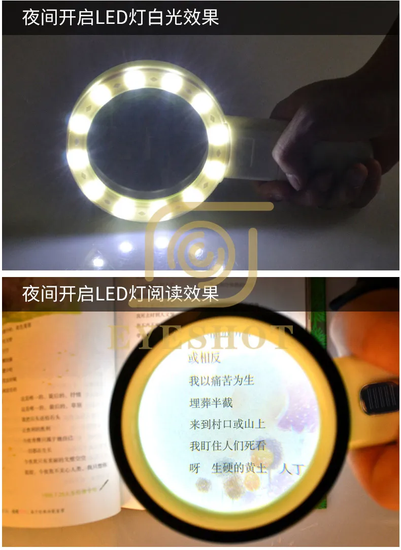 10X портативное мощное увеличительное стекло с 12 Светодиодный и УФ светильник +