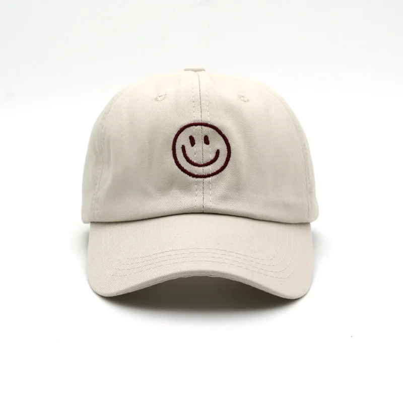 Beige Новая стильная бейсболка шапка-бейсболка с вышивкой Smiley новая хлопковая кепка Осенняя шапка женская мужская Повседневная шапки для гольфа - Цвет: Beige