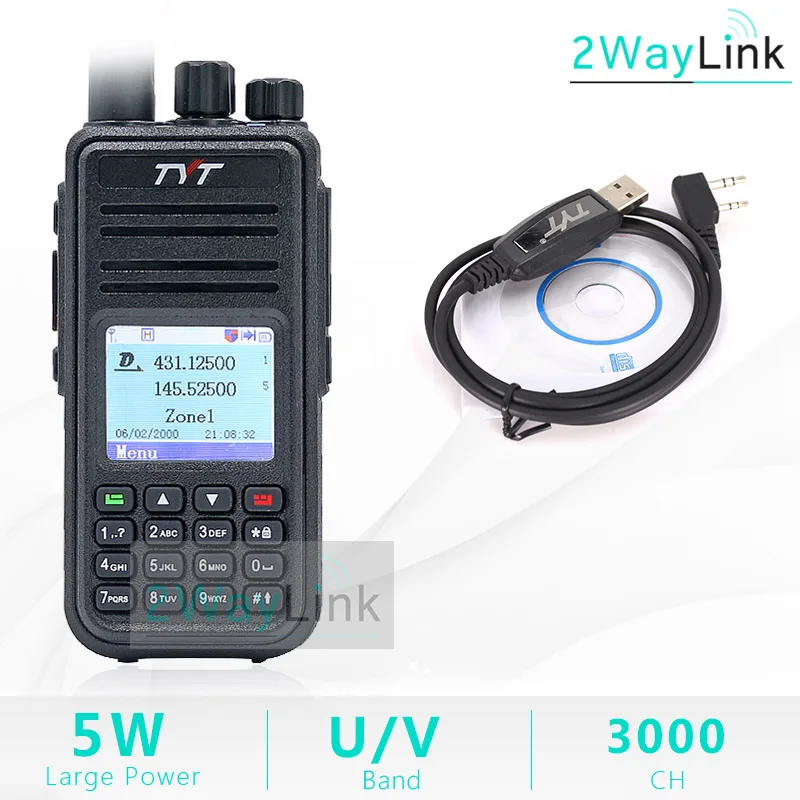 No GPS With Cable TYT MD-UV380 рация ПМР двухдиапазонный УКВ Tier1/25 Вт Цифровой md380 MD-390 DM-5R DM-8HX MD-380 RT3S baofeng DMR цифровой - Цвет: No GPS With Cable