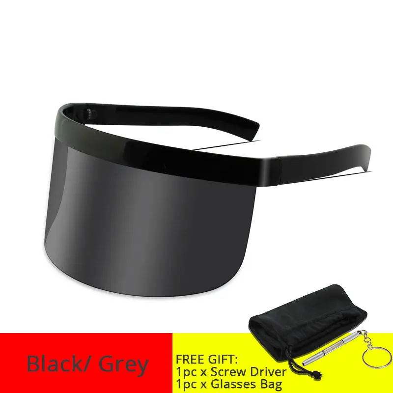 Black Grey Большие Защитные солнцезащитные очки с козырьком, праздничные большие вечерние очки для женщин и мужчин, модные солнцезащитные очки в стиле панк, 100, защита от уф400 лучей, цельная упаковка - Цвет линз: Black Grey