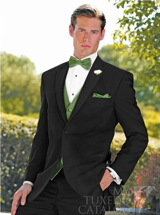 

Custom Made Mens Suits Groomsmen Peak Lapel Groom Tuxedos Black Wedding Best Man Suit (Jacket+Pants+Tie+Vest) A13