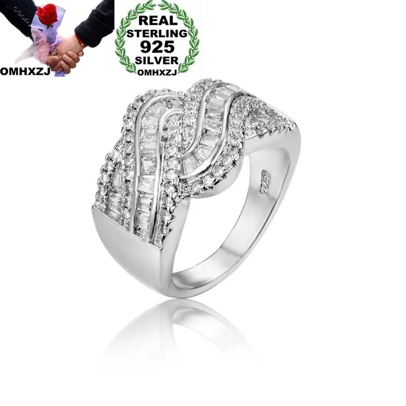 

OMHXZJ, оптовая продажа, европейский модный подарок для женщин и мужчин на свадьбу, белое роскошное кольцо из стерлингового серебра 925 пробы с ц...