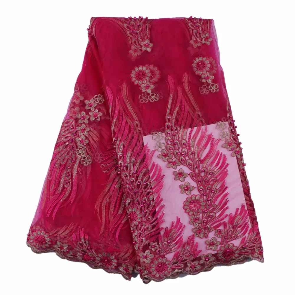 Фиолетовый бисером кружевной ткани с золотым кружевом embroiderey и бусы Крыло узором