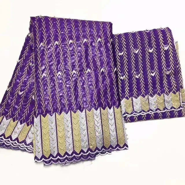 white Color Bazin Riche Brode Lace Fabric With 2 Yards Net Blouse Beaded Embroidery Gold Line Guipure African Beads | Хобби и