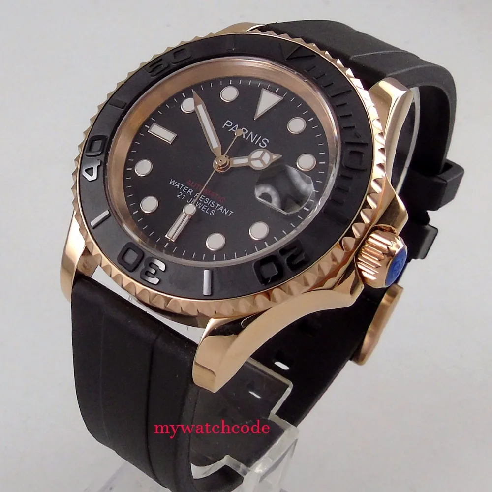 

41mm Parnis black dial Sapphire glass golden case miyota automatic mens watch