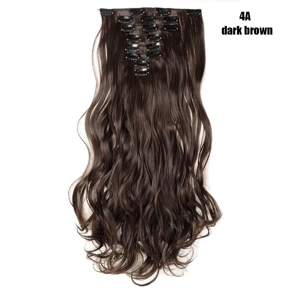 dark brown SNOILITE 2" 8 шт./компл. длинные волнистые натуральные заколки для наращивания волос высокотемпературный волоконный шиньон синтетические 18 клипов в прическе - Цвет: dark brown